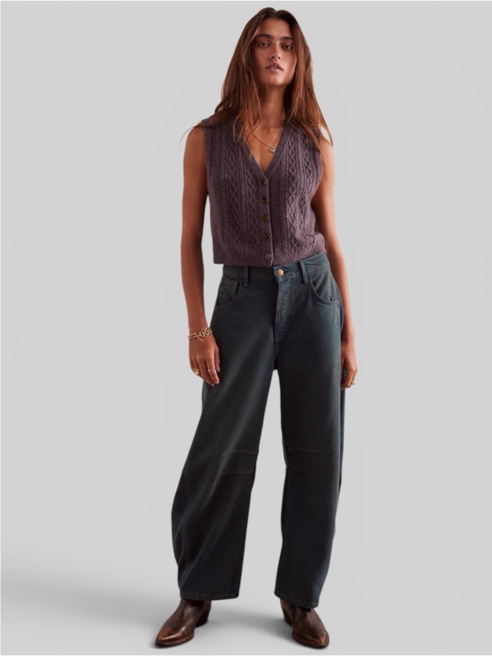 NWOT Free People We The Free Good Luck Mid-Rise Barrel Jeans - Luke Green - - Picture 5 of 8